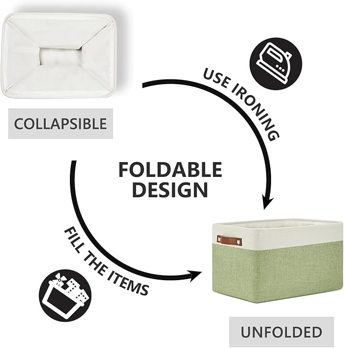 DULLEMELO Fabric Storage Bins for Laundry, Home, Foldable Storage Baskets for Shelves, Toys, Collapsible Storage Bins for Office,Bedroom(3-Pack Medium-15 inch X 11 inch X 9.5 inch , White&Green)-DeskLoop Office