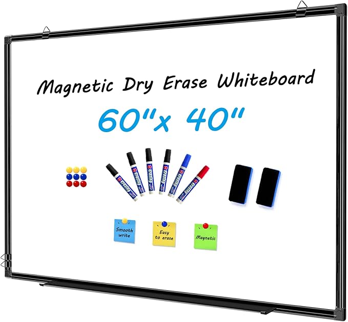 H-Qprobd 60"x40" White Board for Wall Large Magnetic Dry Erase Board with Black Aluminum Frame, Presentation Whiteboard Suitable for Home, Office, Classroom & Kitchen-DeskLoop Office