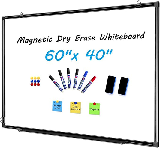 H-Qprobd 60"x40" White Board for Wall Large Magnetic Dry Erase Board with Black Aluminum Frame, Presentation Whiteboard Suitable for Home, Office, Classroom & Kitchen-DeskLoop Office