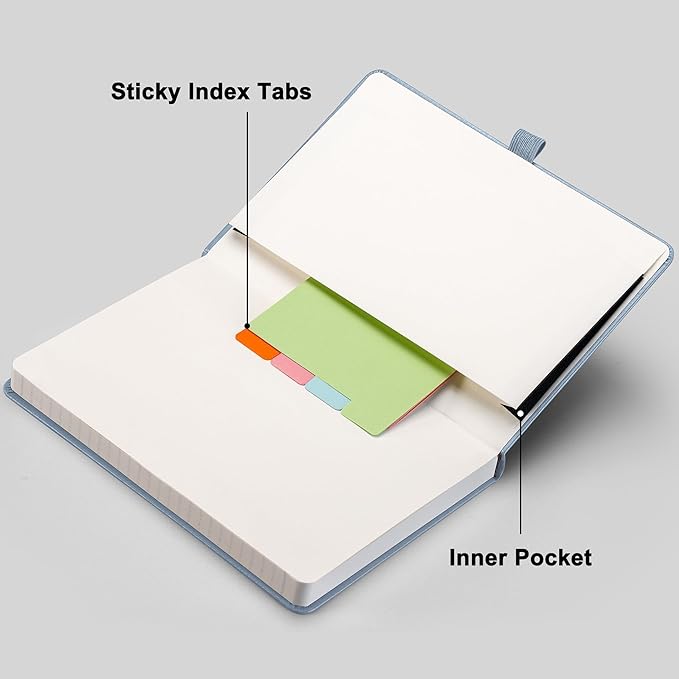 RETTACY Lined Journal Notebook, 192 Numbered Pages, A5 Medium Size (5.7'' x 8.3''), for Men & Women, Journaling, Writing, Work & Office, Leather Hardcover, 100 GSM Thick Paper (Light Blue)-DeskLoop Office