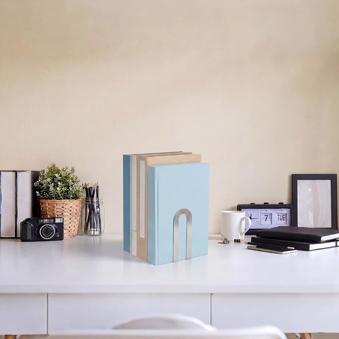 Chunful 6 Pcs Sliver Modern Metal Book Ends - Image 7