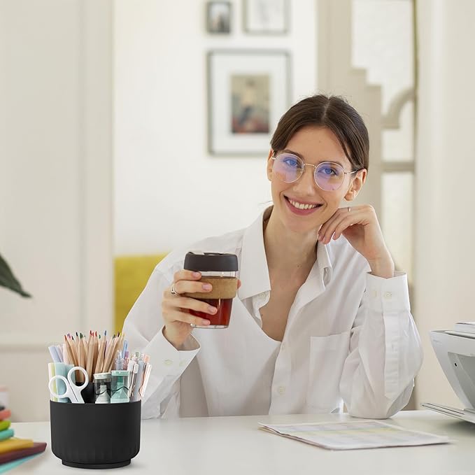 SKYDUE 360 Degree Rotating Pencil Pen Holder for Desk, Dual-Purpose Desk Organizer, Rotating Pencil Cup with 5 Slots, Office Supplies, Desk Decor for Office, School, Home-DeskLoop Office