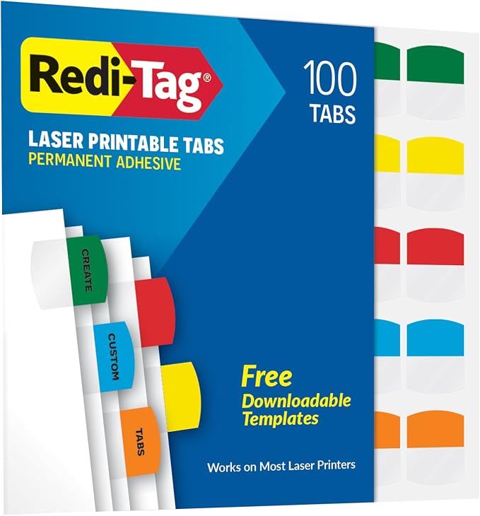 Redi-Tag Laser Printable Tabs, Permanent Index Tabs, Customizable Adhesive by Redi-Tag