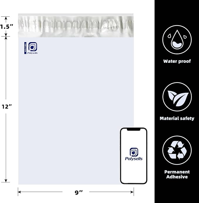 POLYSELLS 100 pcs 9x12 Inches White x Silver Poly Mailers Shipping Envelopes - Image 3