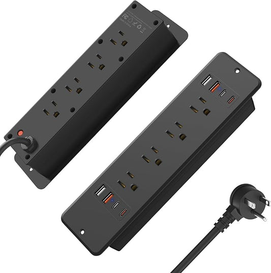 HHSOET 8 Outlet Recessed Power Strip, 30W Fast Charging Furniture Power Outlet USB C, Flush Mount Surge Protection Socket with 4 USB-A and 4 USB-C, 10ft Power Cord. (Black)-DeskLoop Office