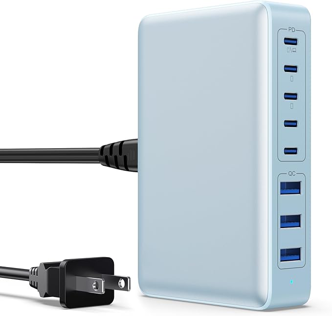 USB C Charger 300W USB C Charger Block 8-Ports GaN IV Fast Charging Station,PD 100W Laptop Charging Hub Wall Adapter Compatible with MacBook/Air,DELL,Steam Desk,iPhone 16/15/14,Galaxy S24 etc-DeskLoop Office