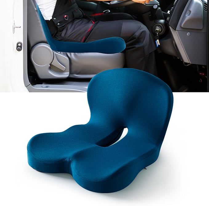 Buttocks Cushion for Office Chair Memory Foam Seat Pad for Butt Support Tailbone Relief Ergonomic Chair Cushion for Home Car Travel or Work (Navy Blue)-DeskLoop Office