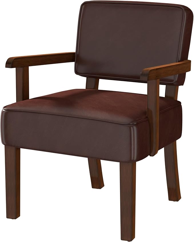 Accent Chair, PU Leather Living Room Chairs Oversized with Soft Seat and Armrests, Armchair for Bedroom, Dinning, Reading, Waiting Rooms (Leather Cherry)-DeskLoop Office