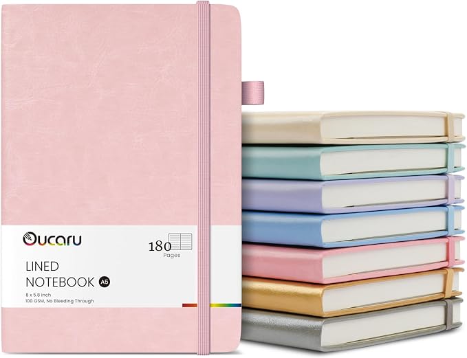 Oucaru Lined Journal Notebook, 8 Pack, 180 Pages, A5 Journals by Oucaru