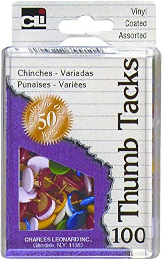 Charles Leonard Thumb Tacks in Reusable Box, Vinyl Coated by CharlesLeonard