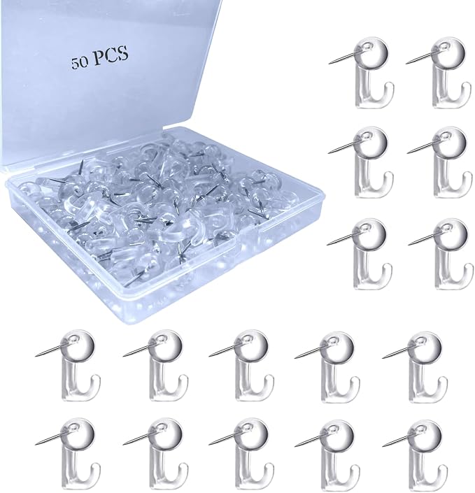 50 PCS Push Pin Hooks, Plastic Heads Cork Board Hooks Decorative Thumb Tacks by Hovesty