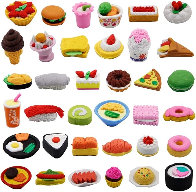 Cllayees 72 Pcs Assorted Food Pencil Erasers Toy Set, Cake Dessert Fruit Puzzle by Cllayees