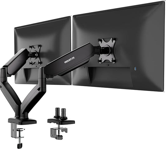 Mount-It! Dual Monitor Desk Mount – Full Motion Gas Spring Arms, Fits 13 to 32 Inch Screens, Holds 17.6 lbs per Arm, Dual Monitor Stand, VESA Mount, C-Clamp & Grommet Base-DeskLoop Office