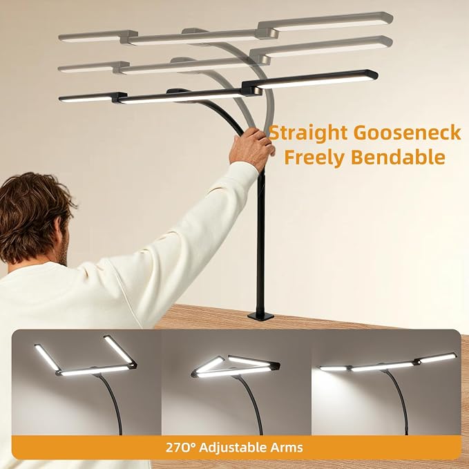 LED Desk Lamp with Clamp for Home Office, Triple Head Architect Desk Lamp for - Image 3