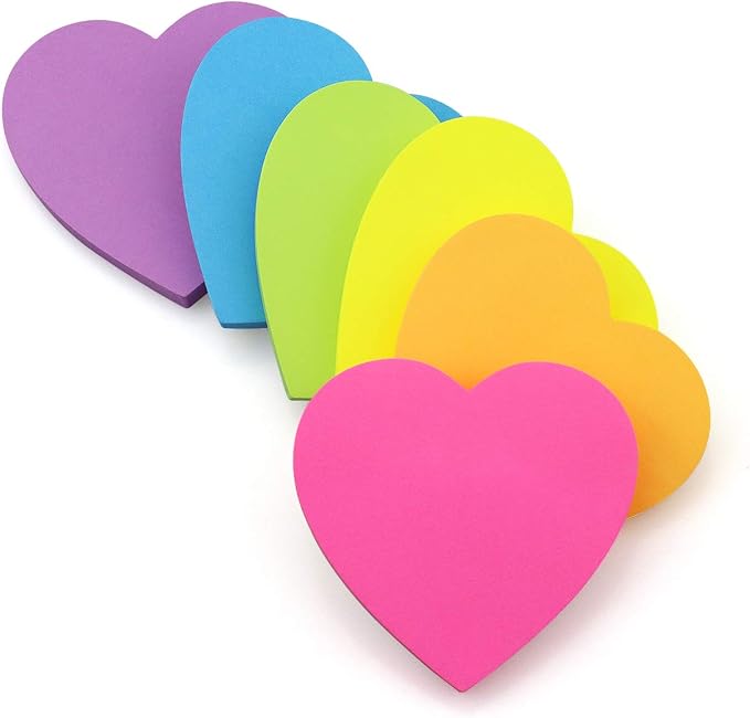 Heart Shape Sticky Notes 6 Color Bright Colorful Sticky Pad 75 Sheets/Pad - Image 3