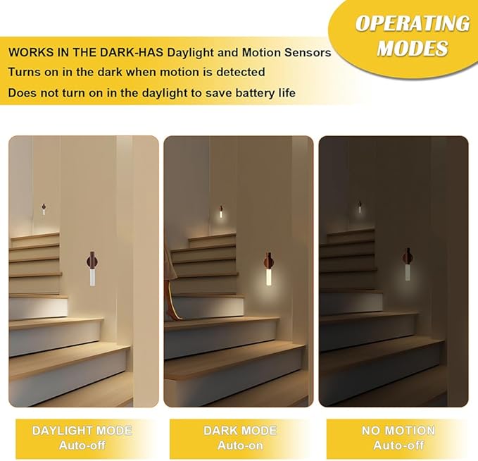 LANDGOO Wooden Motion Sensor Lights Indoor, Magnet Body Hallway Rechargeable LED Wireless Battery Operated Wall Sconce, Portable Decor Torch Night Lighting for Bedroom (Walnut Wood 2PCS)-DeskLoop Office