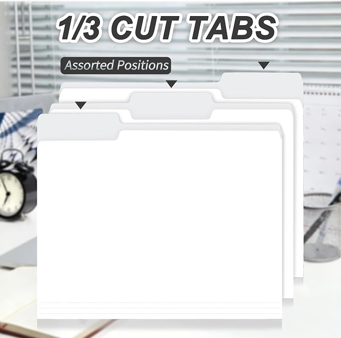 100 Packs White File Folder, Paper File Folders Letter Size, 1/3-Cut Tabs - Image 3