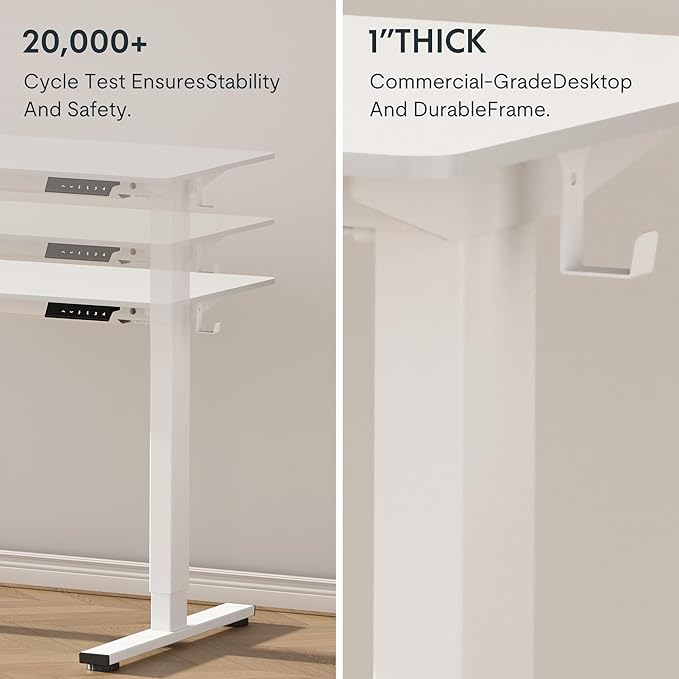 FLEXISPOT EN1 One-Piece Standing Desk 48 x 30 Inch Desktop Adjustable Height Electric Desk for Home Office and Computer Workstation (White Frame + White Top, 2 Packages)-DeskLoop Office