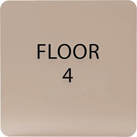 Khaki w/Black ADA Floor 4 Sign by ADACentralSigns