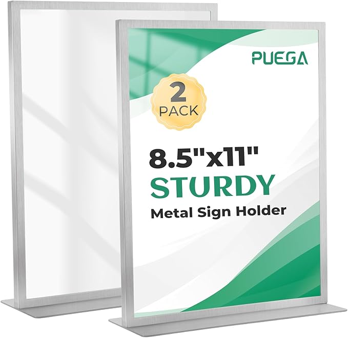 2pack Tabletop 8.5"x11" Metal Acrylic Sign Holder by Puega