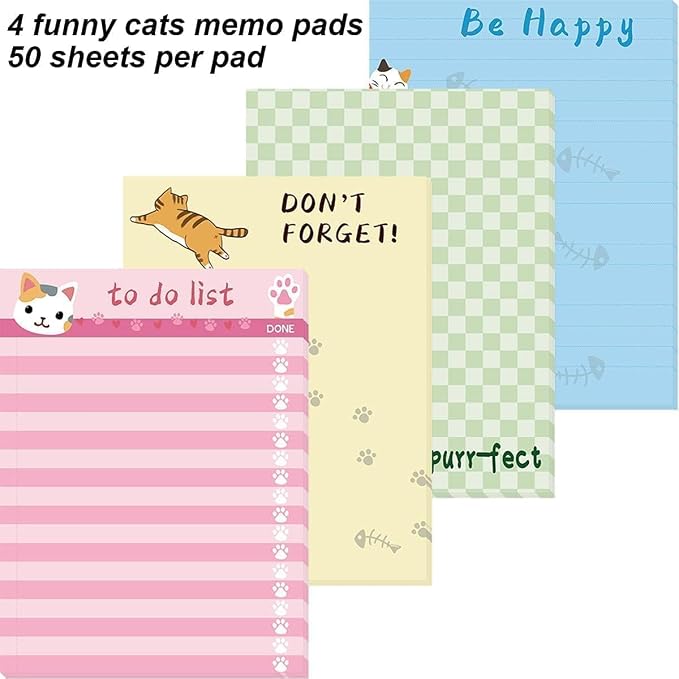 Fancy Land Cats Memo Pads 4 Pack Cute Animal Notepads - Image 4