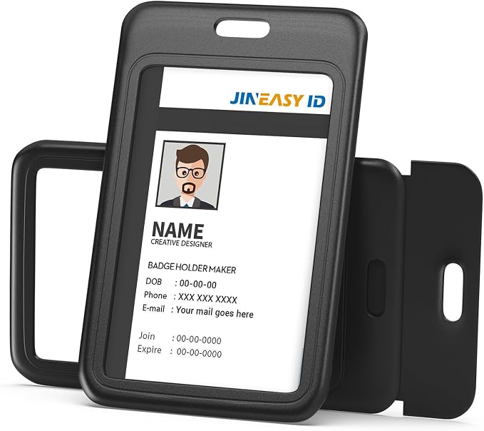 JINEASY ID 10 Pack Black Vertical ID Badge Holder Hard Plastic Sliding ID Card - Image 3