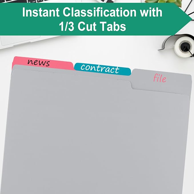 pmybupo 18 Pack File Folders Letter Size Gray, Folders 8.5x11 1/3-Cut Tabs - Image 3