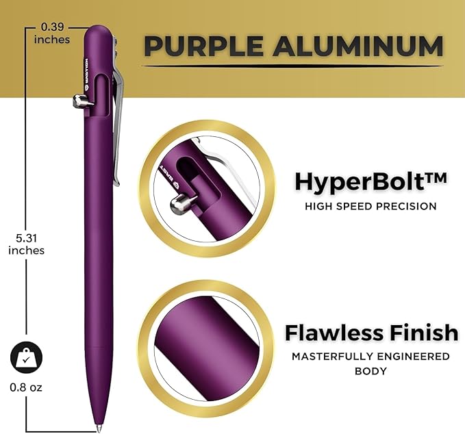 BASTION® Luxury Slim Bolt Action Pen, Lightweight Aluminum EDC Pen with Fine Tip, Professional Ballpoint Pen for School and Work - Purple-DeskLoop Office