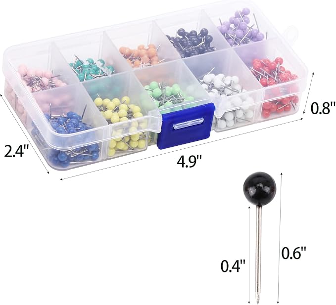 Push Pins Map Tacks 1000-Pack Assorted Color Round Head Push Pins - Image 3