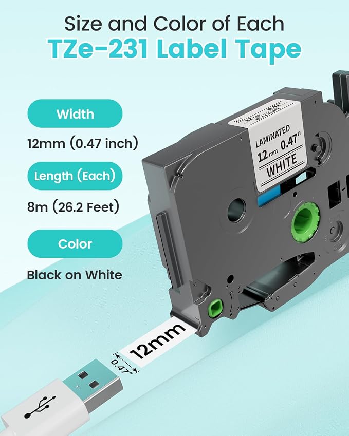 TZe TZ Tape 12mm 0.47 Laminated White TZe-231 1/2" | Replace - Image 8