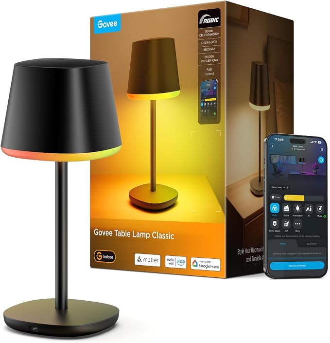 Govee Smart Cordless Table Lamp Classic, RGBIC Rechargeable Table Lamp by Unknown