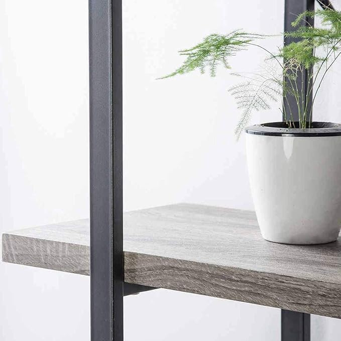 HSH 5-Shelf Vintage Industrial Rustic Bookshelf, 5 Tier Wood and Metal Bookcase, Open Etagere Book Shelf, Farmhouse Wooden Bookshelves, Light Grey Oak-DeskLoop Office