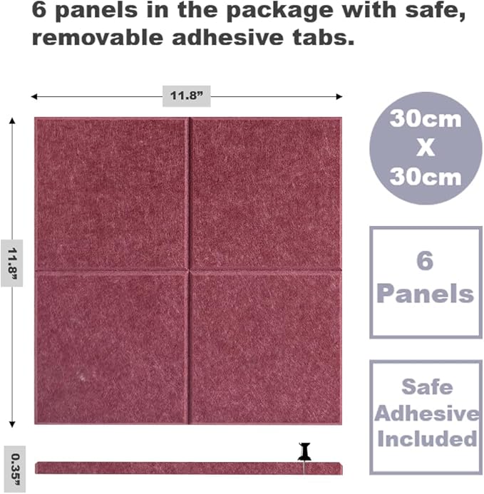 Cork Board 24 x36 Alternative - 6 Pack Felt Wall Tiles with Safe Removable Adhesive Tabs, Cork Boards for Walls Cork Board for Home Office Pin Board Tack Board - Red Wine-DeskLoop Office