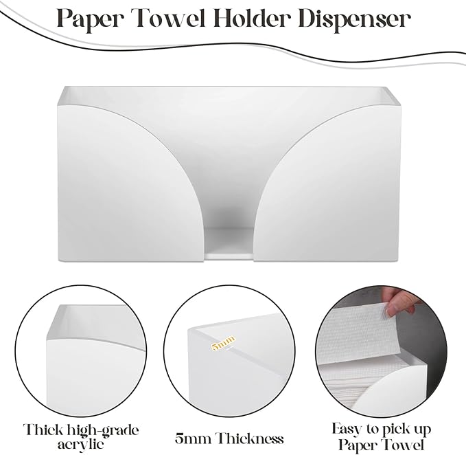 4Pack White Paper Towel Dispenser Countertop Acrylic Paper Towel Holder for Bathroom Folded Paper Towel Dispenser Clear Trifold Napkin Holder for Z-fold, C-fold, MultiFold Trifold-DeskLoop Office