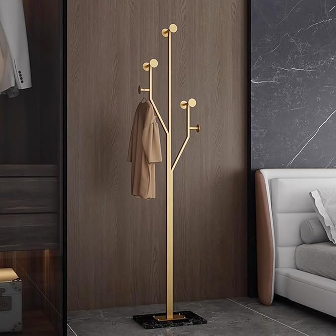 Gold Coat rack,Sturdy coat tree freestanding heavy duty with Marble Base,Metal standing coat rack for Bedroom,Entrance,Modern coat hanger stand for Coats,Hats,Bags(gold)-DeskLoop Office