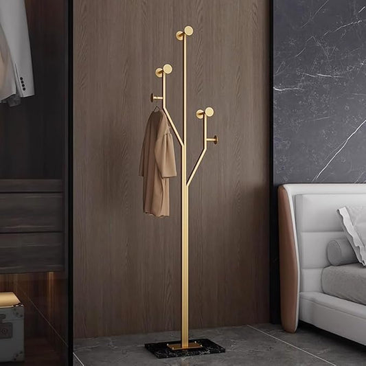 Gold Coat rack,Sturdy coat tree freestanding heavy duty with Marble Base,Metal standing coat rack for Bedroom,Entrance,Modern coat hanger stand for Coats,Hats,Bags(gold)-DeskLoop Office