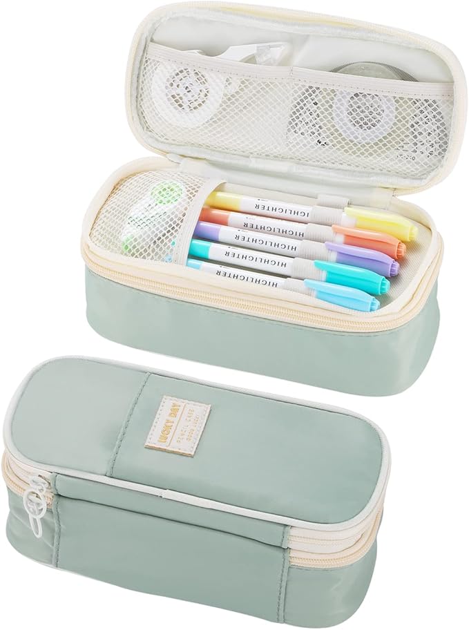 Dugio Big Pencil Case for Girls Organizer Pencil Bag with Zipper Pencil Pouch for School Teens Kids Aesthetic Large Pencil Pouch Green-DeskLoop Office