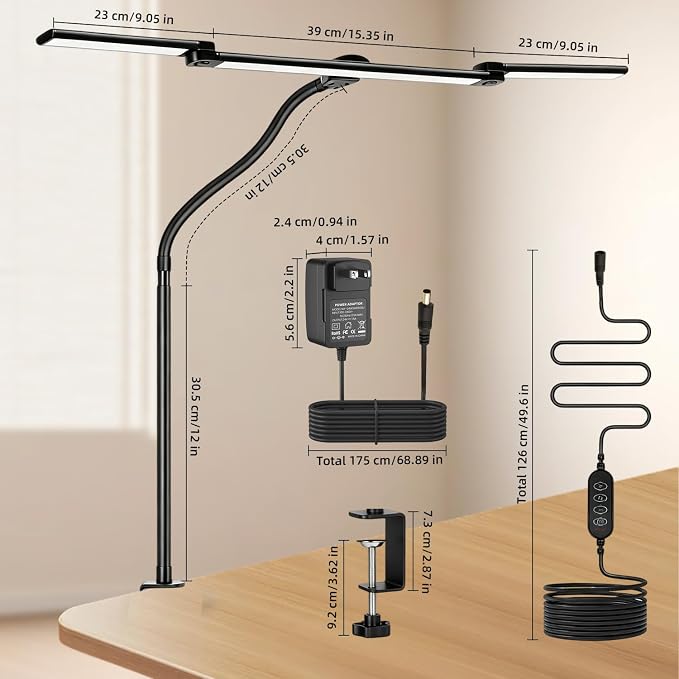LED Desk Lamp with Clamp for Home Office, Triple Head Architect Desk Lamp for - Image 8