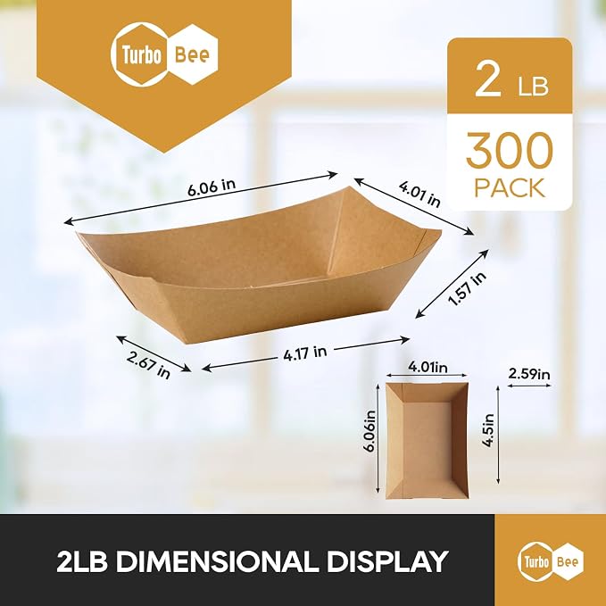 Disposable Paper Food Trays 2lb, 300 Pack Bulk Brown Paper Boats - Image 2