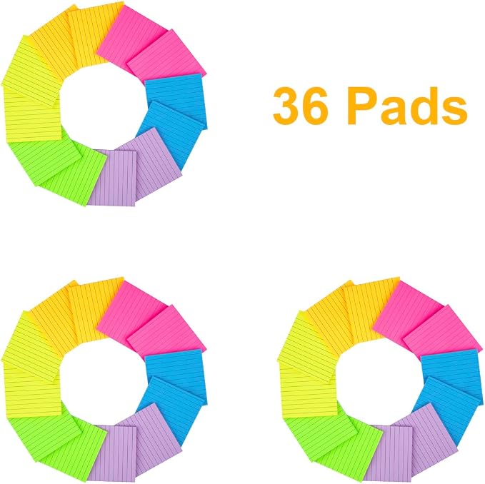Lined Sticky Notes 4x4 in, 6 Bright Colors Self-Stick Note Pads, Strong Adhesive - Image 6
