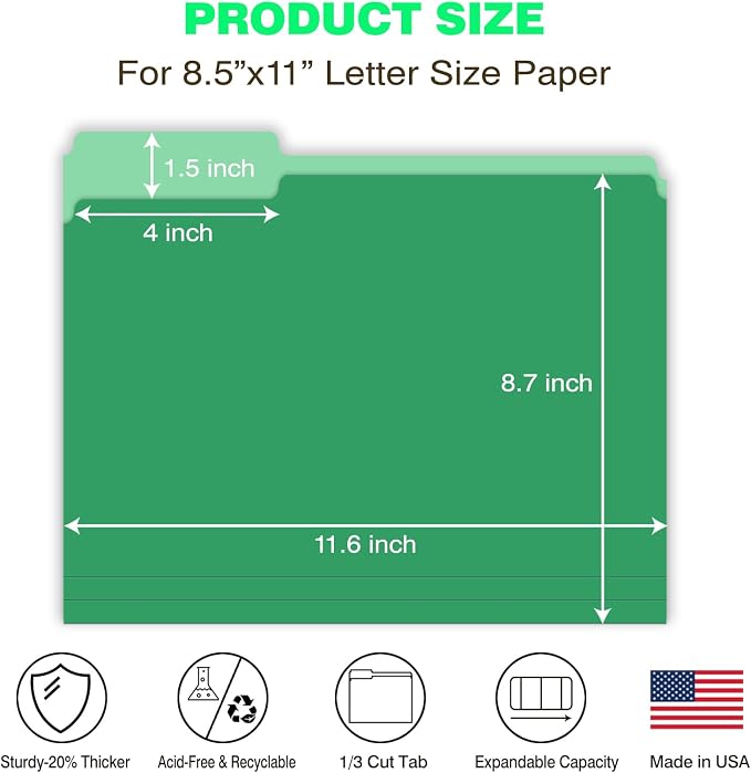 Green Manilla Folders File Folders 100-Pack Letter Size 8.5" x 11" Green - Image 2