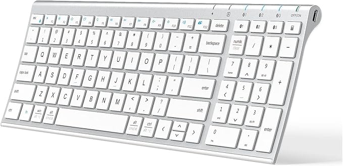 iClever BK10 Bluetooth Keyboard, Universal Bluetooth 5.1 Wireless Keyboard with Number Pad, Ergonomic Design, Multi-Device Compatibility, Stable Connection for Mac, iPad, iPhone, Android, Windows-DeskLoop Office
