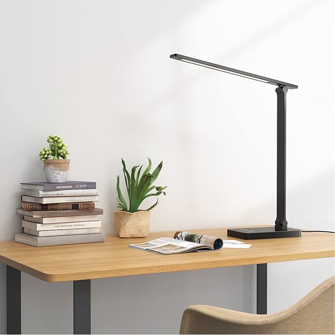 Lepro LED Desk Lamp with USB Charging Port Dimmable Home Office Touch Control Reading Table Lamp,3 Color Modes with 5 Brightness Level,College Dorm Room Essentials, Eye Caring, Sewing, Crafting, Black-DeskLoop Office