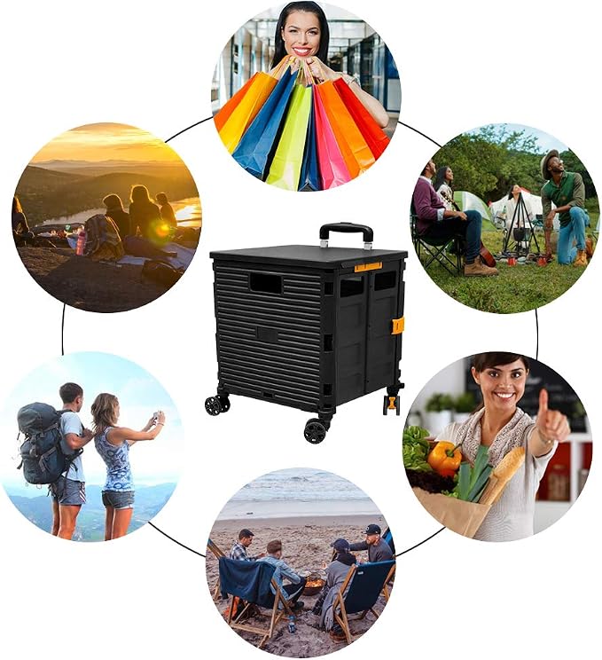 FELICON SELORSS Foldable Utility Cart Folding Portable Rolling Crate-Black | - Image 5