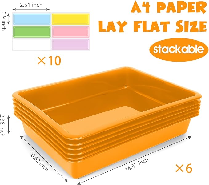 ShineMe 6 Pack Paper Trays for Classroom, Stackable Letter Size Storage Tray - Image 2