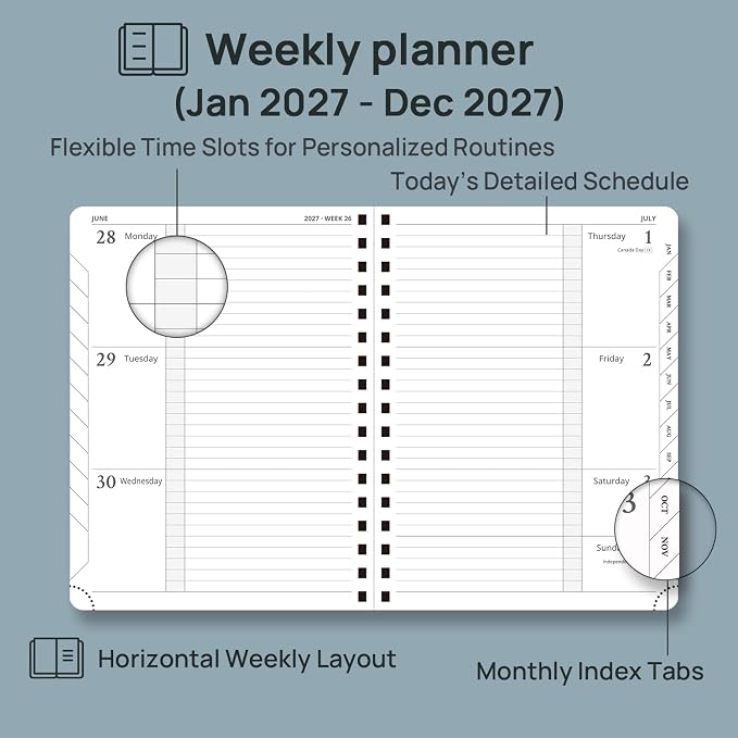 POPRUN 2027 Planner, 6.75" x 8.75" Weekly Calendar Book, Daily Appiontment Book - Image 3