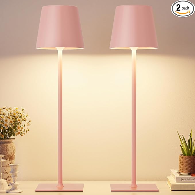 Kakanuo Pink Cordless Rechargeable Table Lamp, 2 Pack Portable Desk Lamp by KakanuoLightings