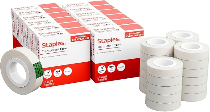 STAPLES Transparent Tape Refill, 3/4" x 36 yds., 12 Rolls – Clear Adhesive Tape by Staples