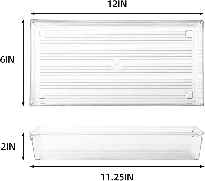 4 Pack 12"x 6" Large Size Clear Plastic Desk Drawer Organizer Tray Bathroom - Image 2