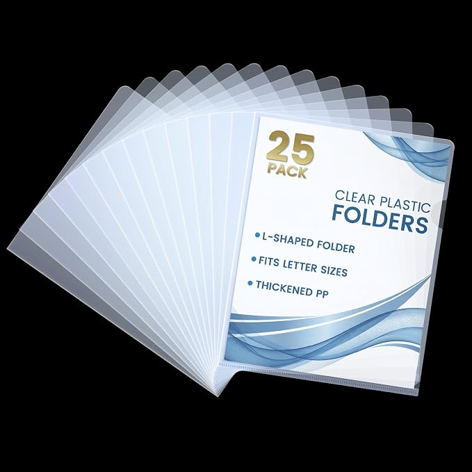 Sooez 25 Pack Clear Document Folder Project Pockets, Plastic File Folders by Sooez